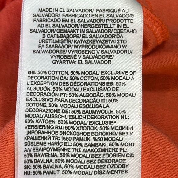 The North Face Shirt Womens Large Coral Cropped Logo Tee Boxy Band Collar Relaxe - Picture 6 of 7